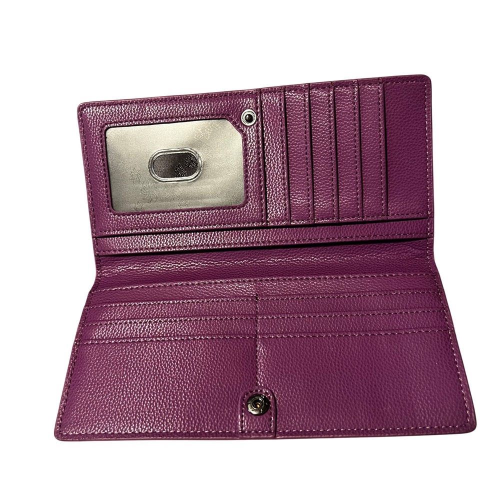 Slim Envelope Wallet Plum Purple Pebbled Leather Bifold ID Window